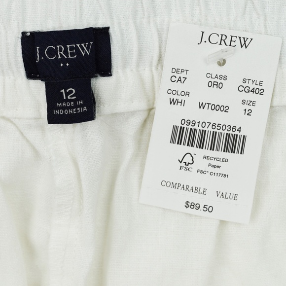 New JCREW Size 12 Linen-Blend Slim Wide-Leg Drawstring Pant White $89 CG402 - Picture 3 of 3